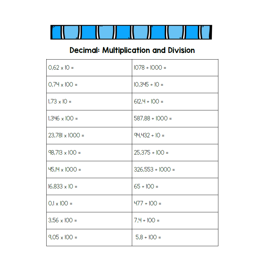 Decimal Division And Multiplication Worksheets