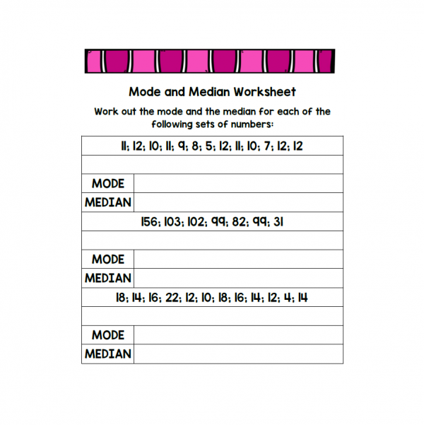Mode and Median Worksheet
