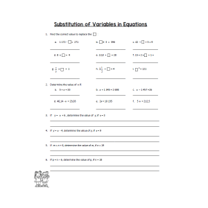 Substitution of Variables in Equations worksheet