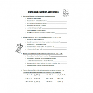 Word and Number Sentences Worksheet