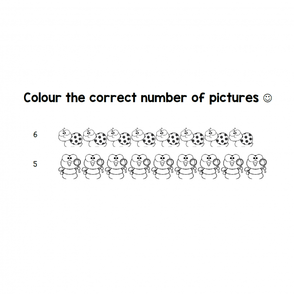 Colour the correct number of pictures