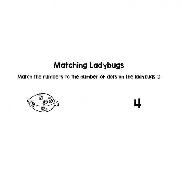 Matching columns - numbers and ladybugs up to 5