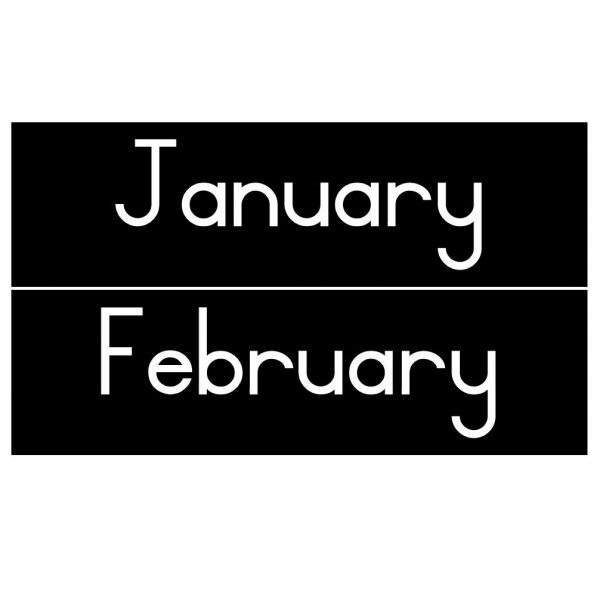 Months of the year black and white