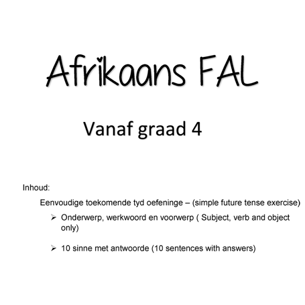 Eenvoudige Toekomende Tyd SvO Subject verb object