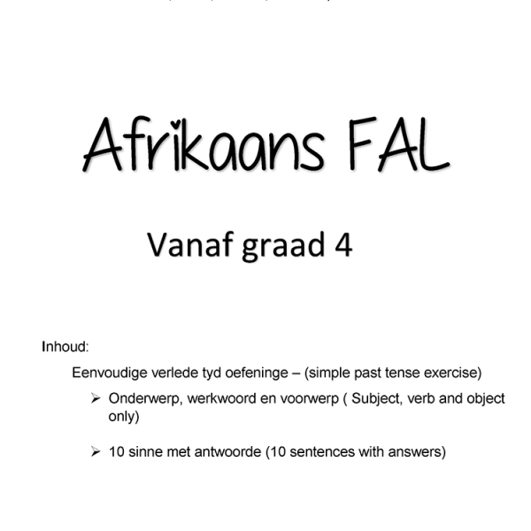 Eenvoudige Verlede Tyd  SvO Subject verb object