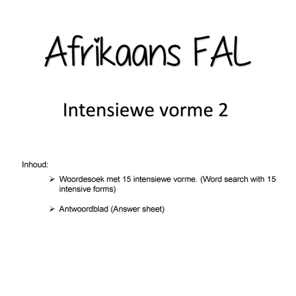 Intensiewe Vorme 2 WordSearch