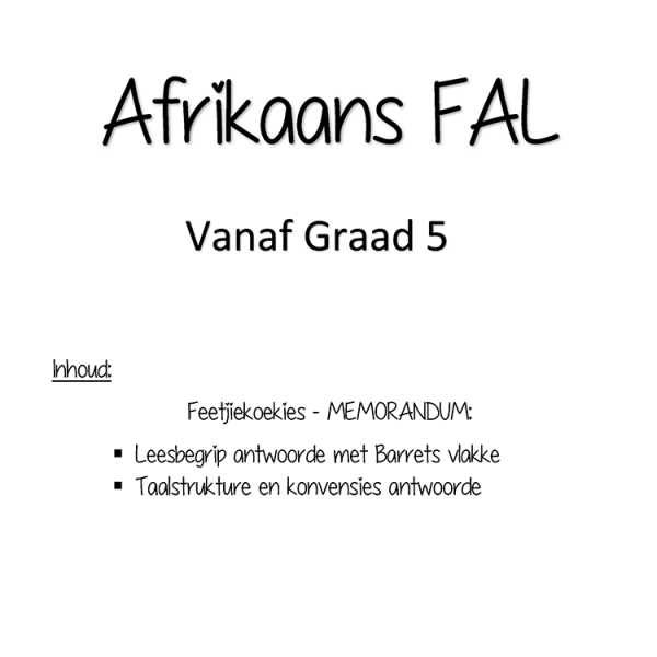 Afr Assessment - Feetjiekoekies Begripstoets Memo