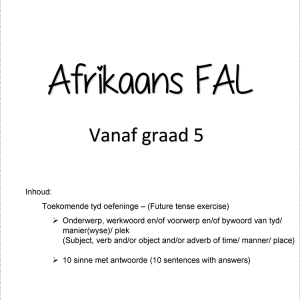 Toekomende Tyd SvO Subject verb time object manner and place