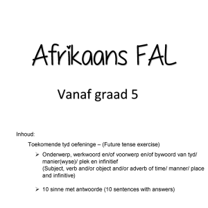 Toekomende Tyd SvO Subject verb time object manner, place and infinitive
